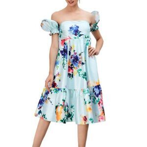 Wayward Fancies Watercolor Floral Midi Dress - Size 14